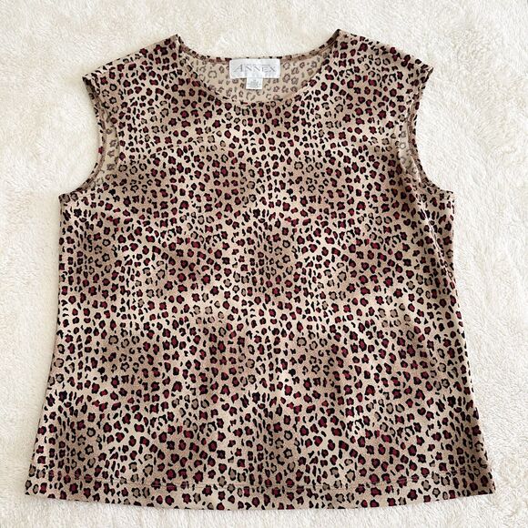 Casual Corner Annex Tank Top Size M Animal Print Tan Black Red Print - Picture 3 of 8